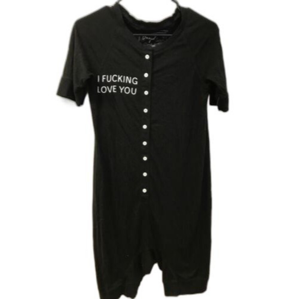 Daydream Nation “I F****** Love You” Suit Sleepwear XS Short Sleeve Button Black